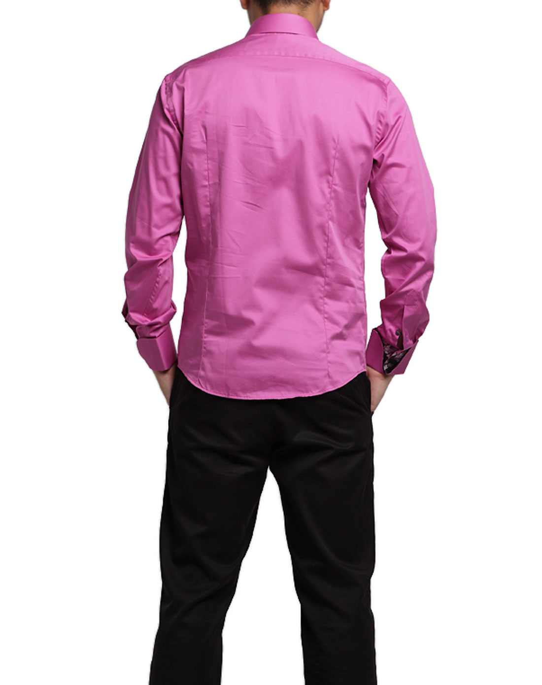 john sutton男装专场-男款玫红色花纹时尚长袖衬衫