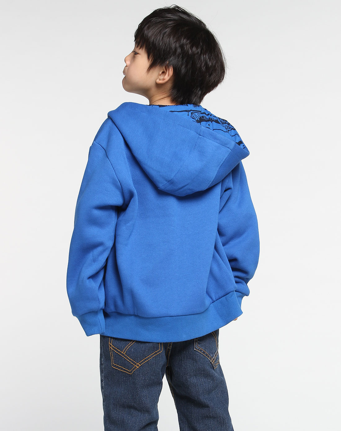 男童蓝色时尚拉链连帽长袖外套