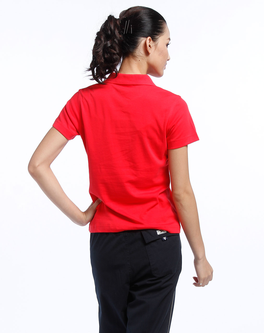 兰狮drance-女装红色素面短袖polo衫