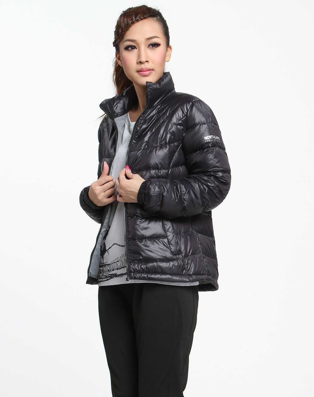 女款黑色诺娜长袖羽绒服