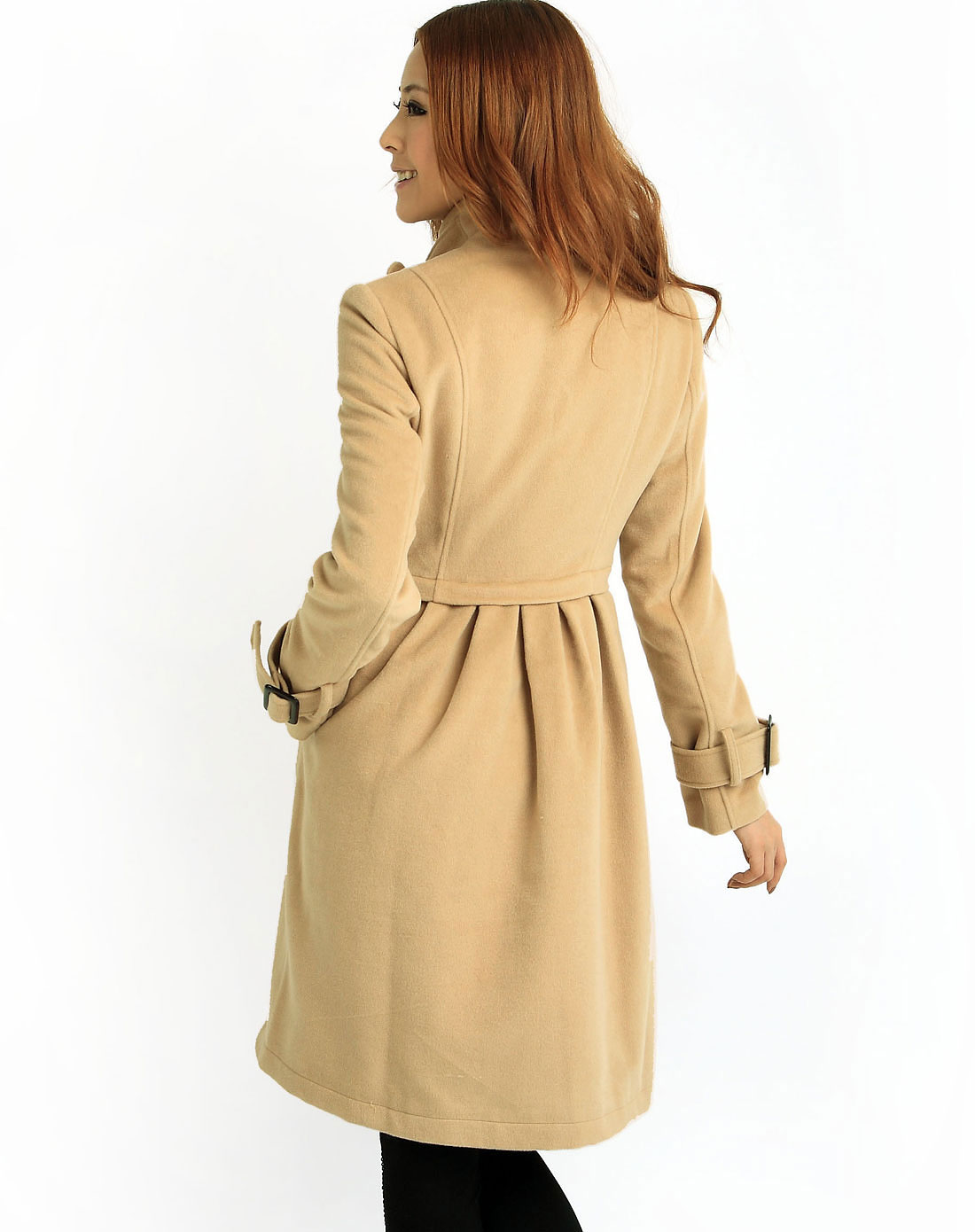 杏色中长款韩版新款呢大衣