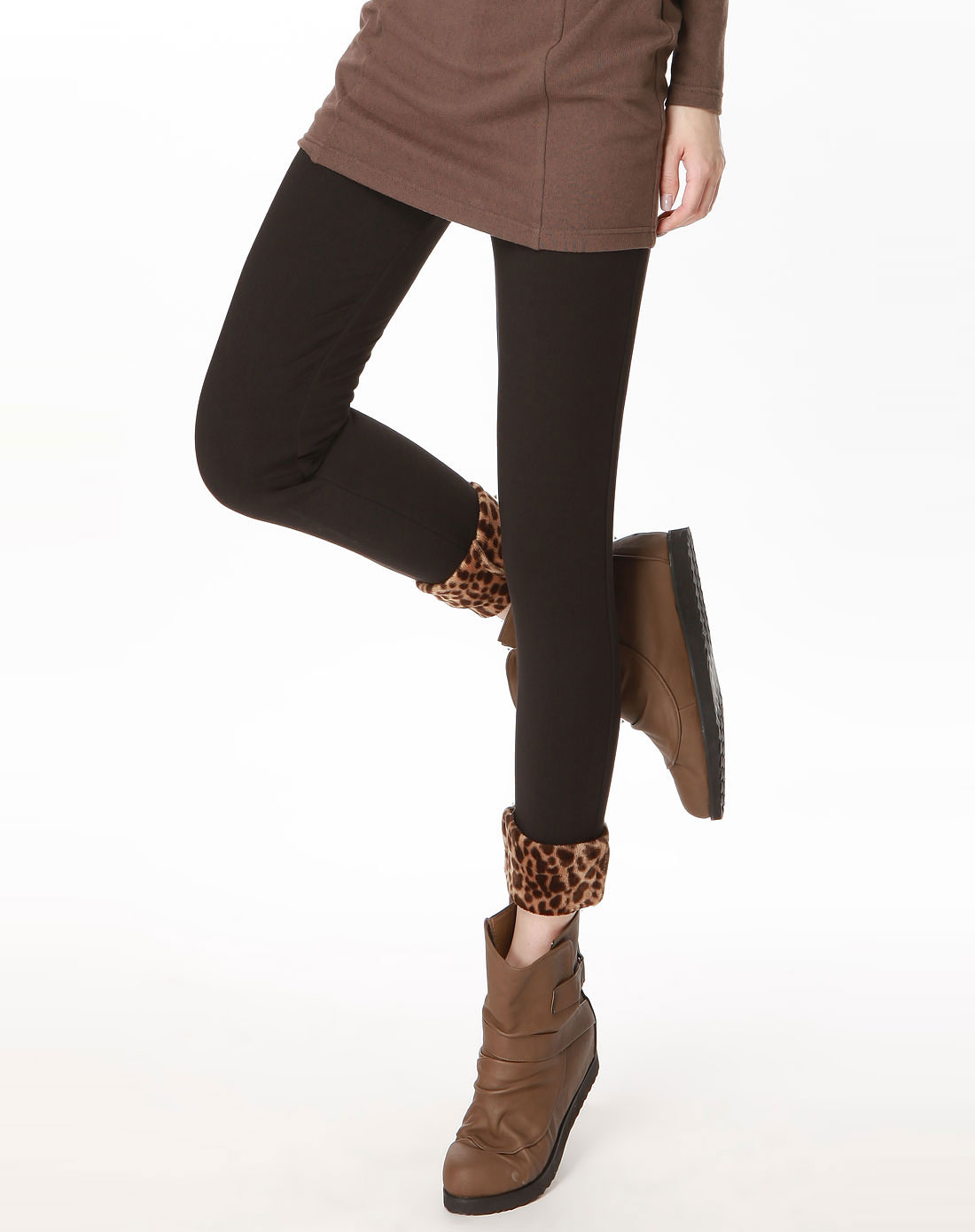 咖啡色加厚保暖打底裤