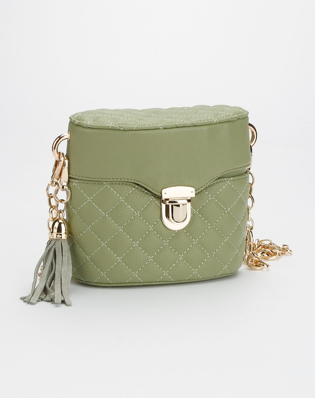 卡文cover女包专场-女款豆绿色菱格邂逅系列斜挎包