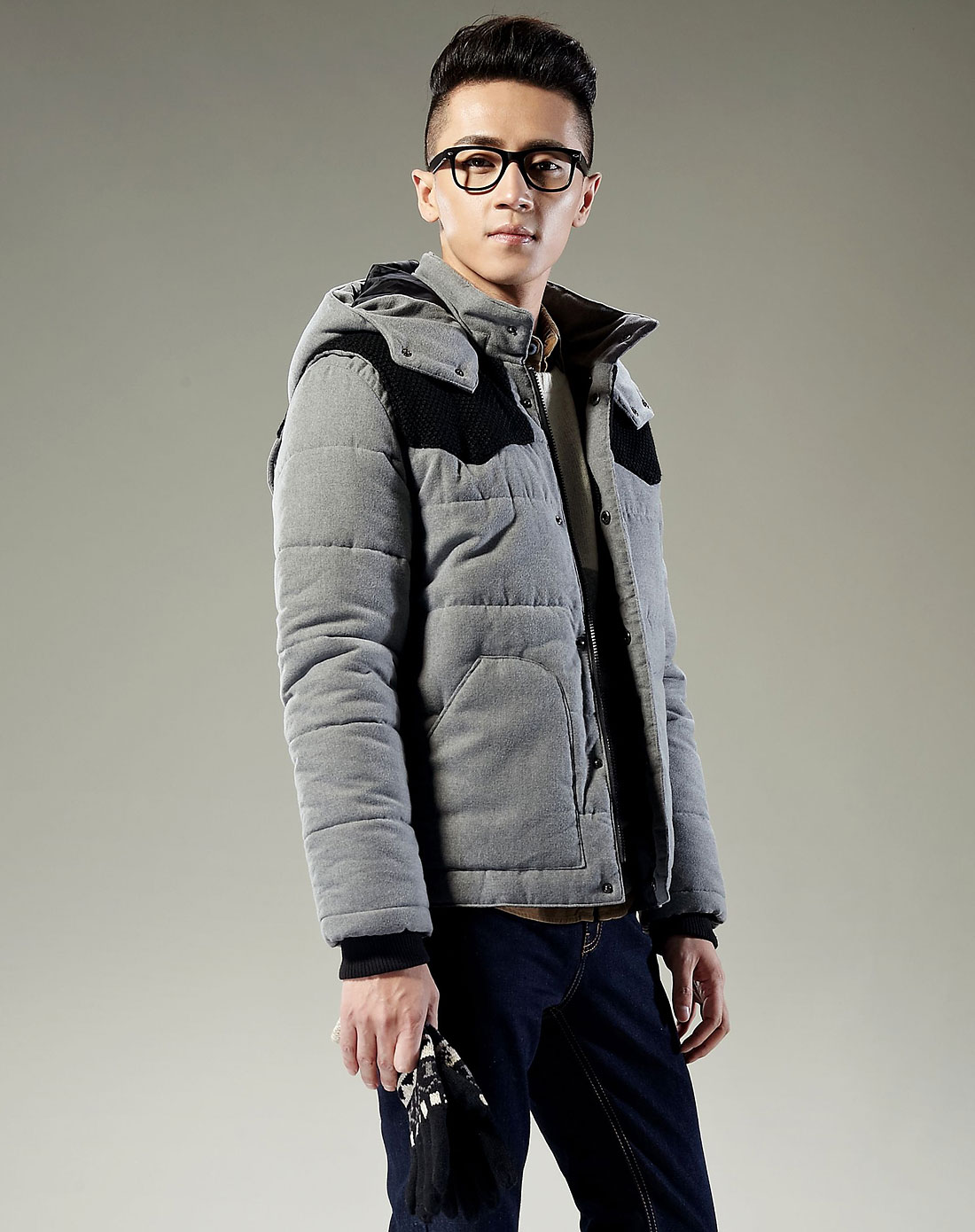 青灰色个性休闲长袖棉夹克