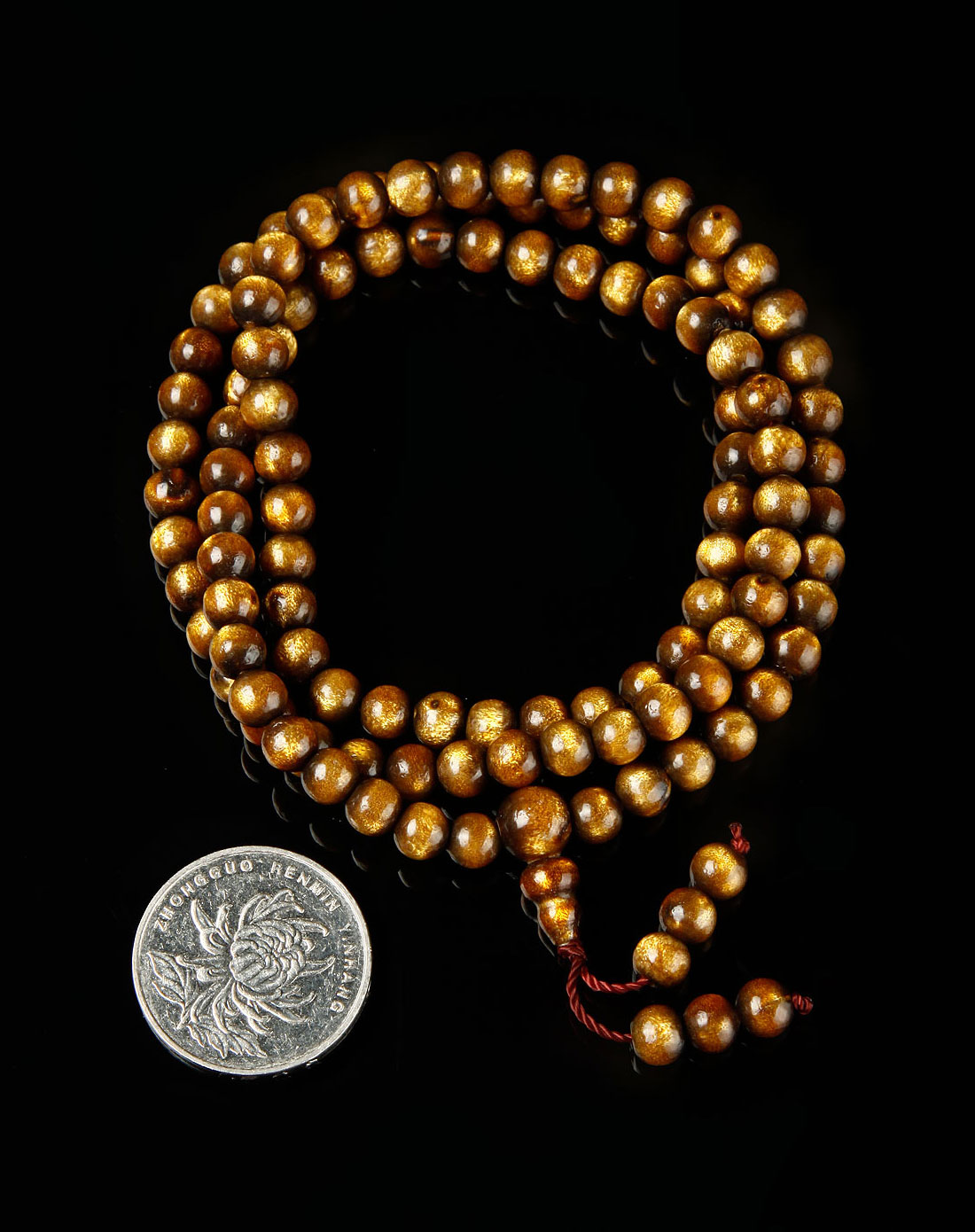 聚木缘金黄色金海柳108颗手串