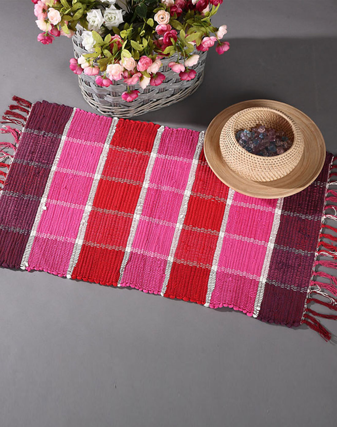 [ 荷玛 ] 碎布地垫-粉格70*120cm