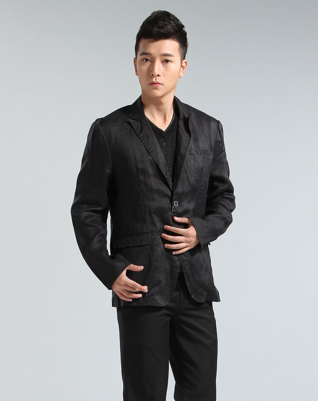 培罗成progen男装专场-黑色休闲长袖西服