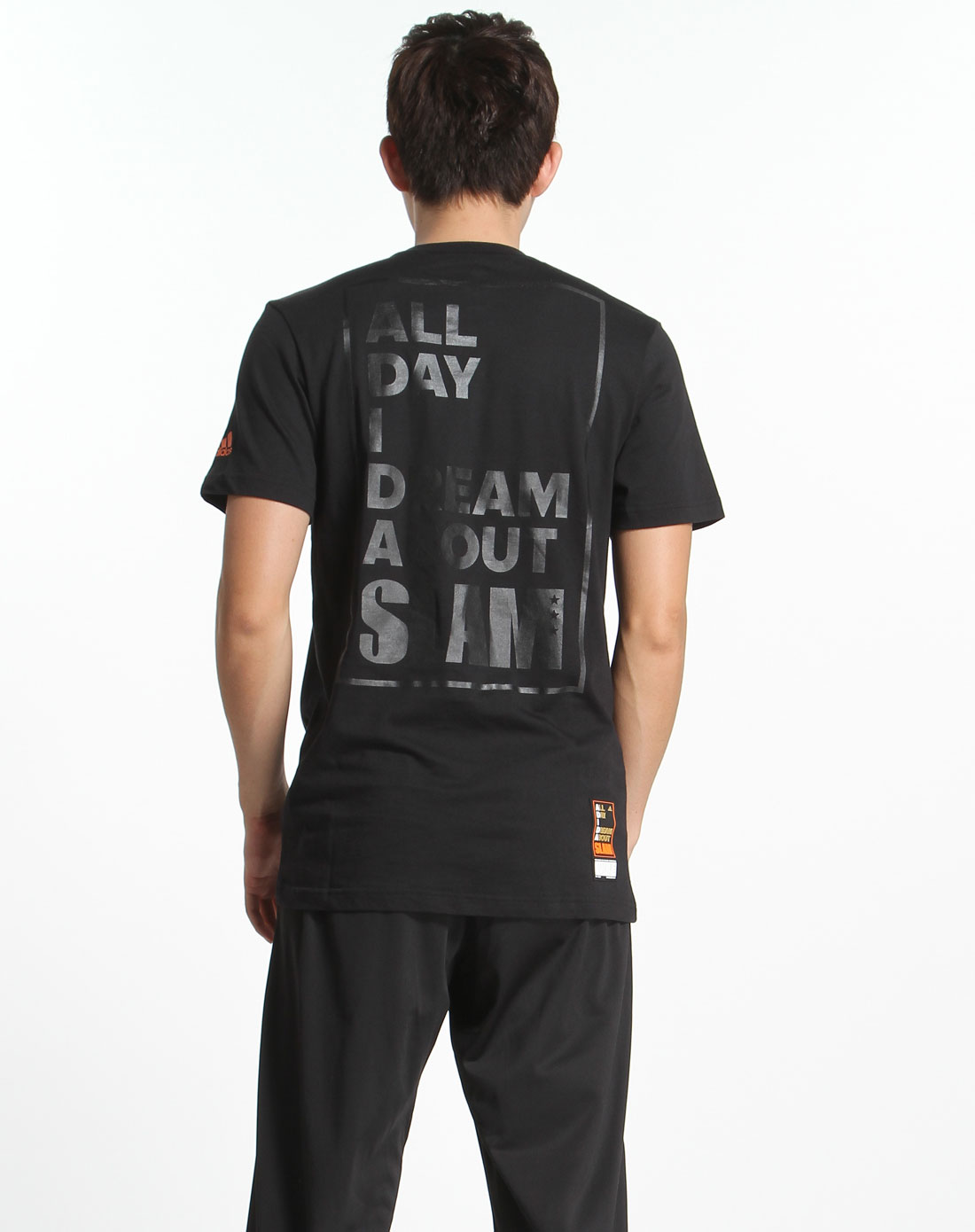 黑色nba球星韦德图案圆领短袖t恤