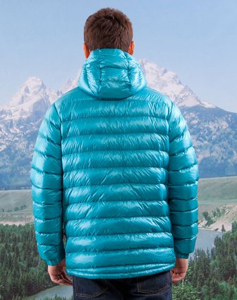 男子青色防污/水/风羽绒服