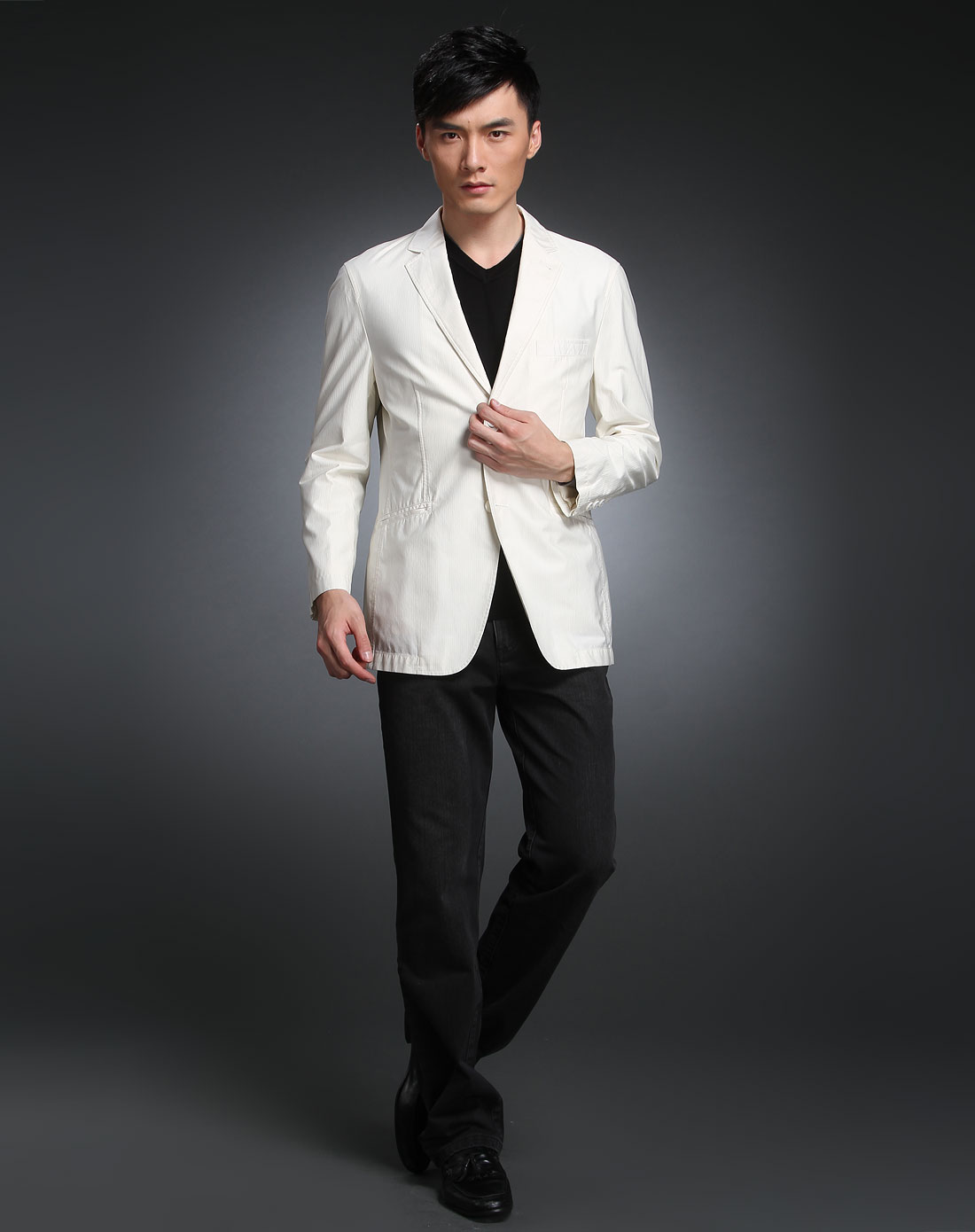 [ 法派 ] 米白色条纹休闲长袖西服