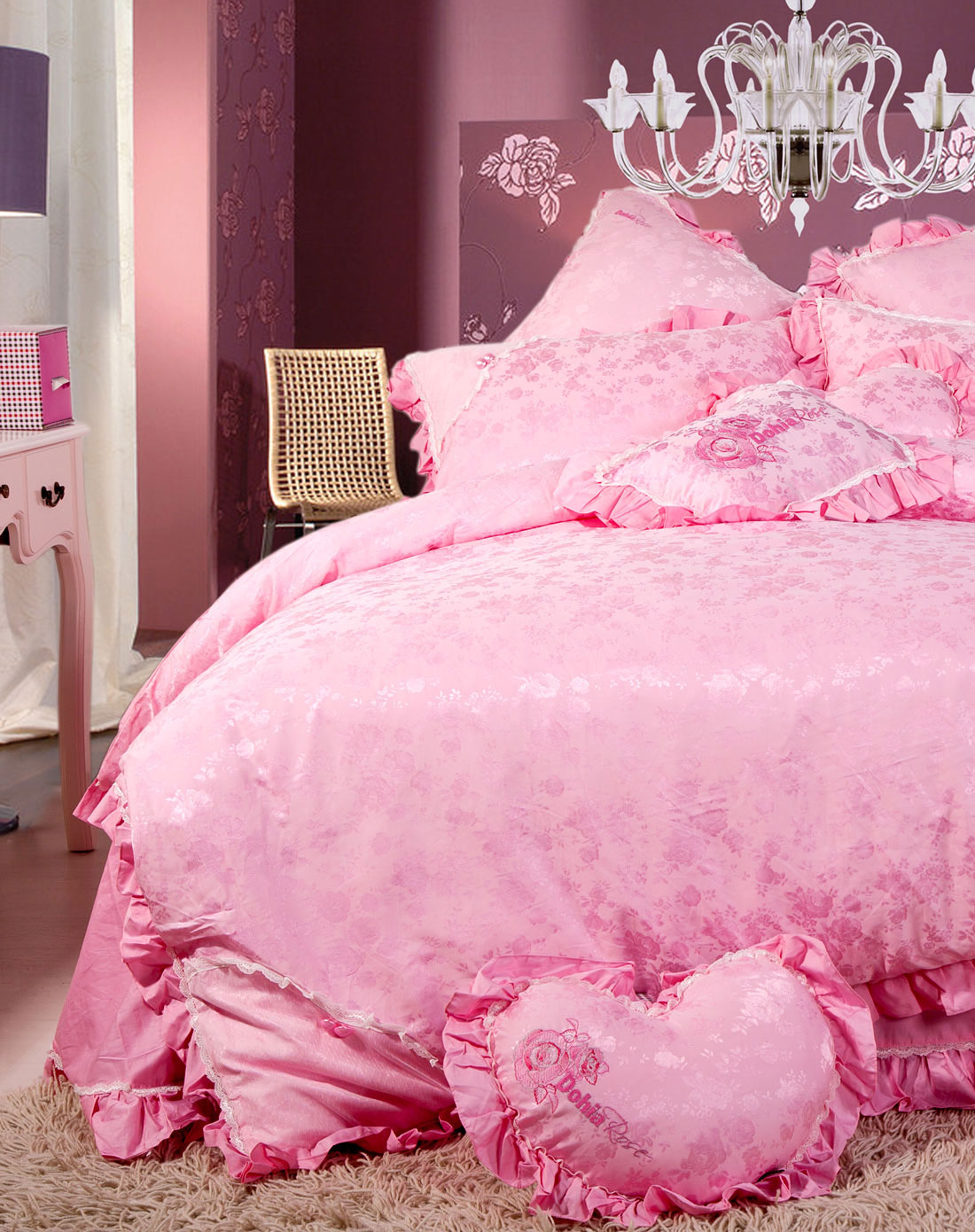 多喜爱dohia家纺专场-1.8m斯嘉丽蕾丝花边丝棉提花六件套