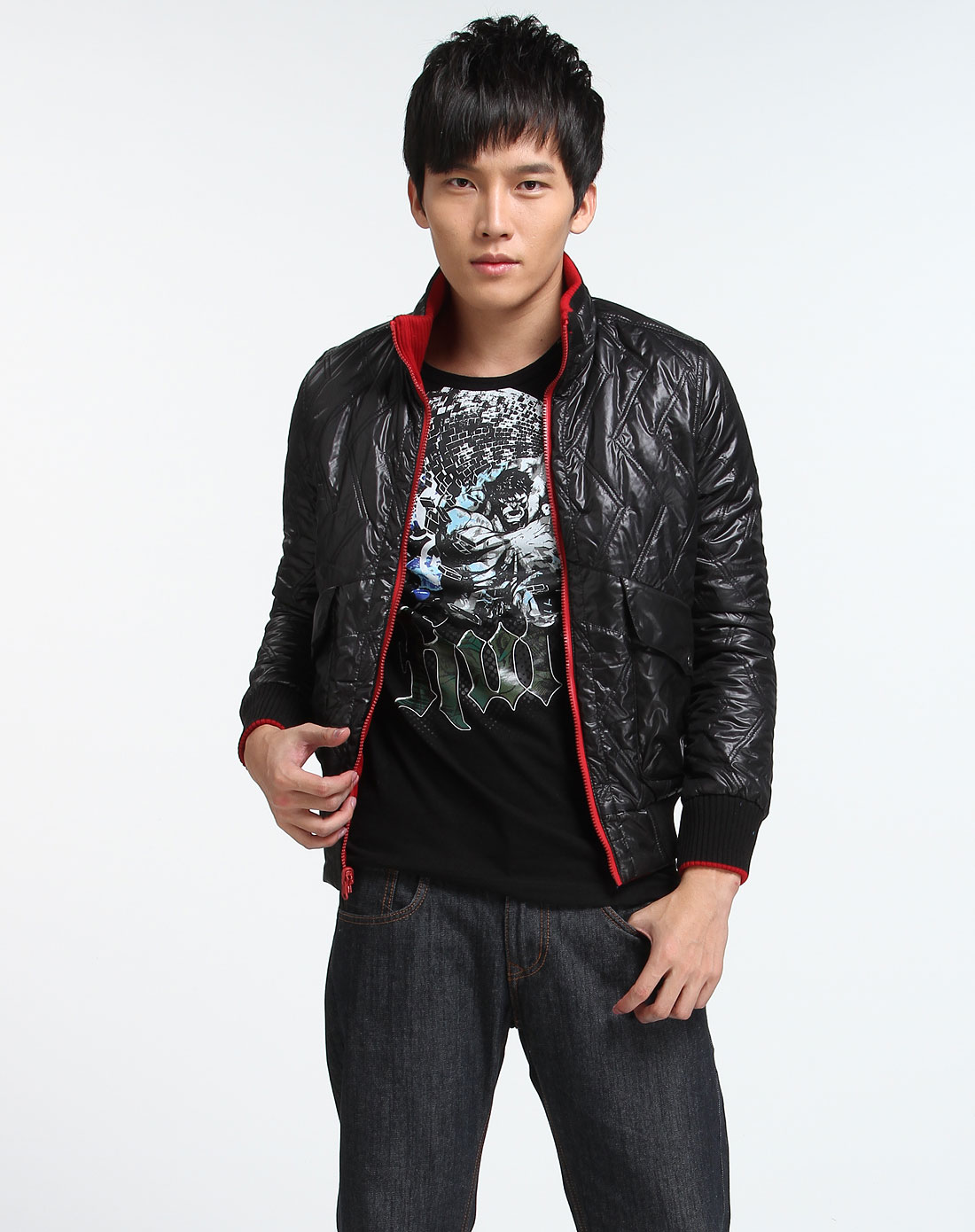 生活几何samuel&kevin男女装男款深红/黑色休闲个性双面穿长袖棉外套