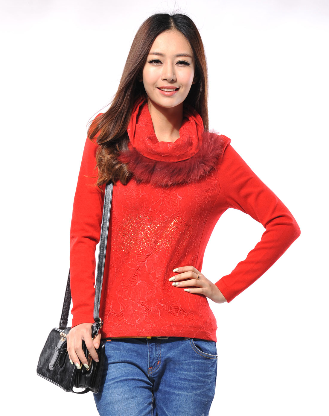 香影xiangying女装专场-大红色长袖t恤