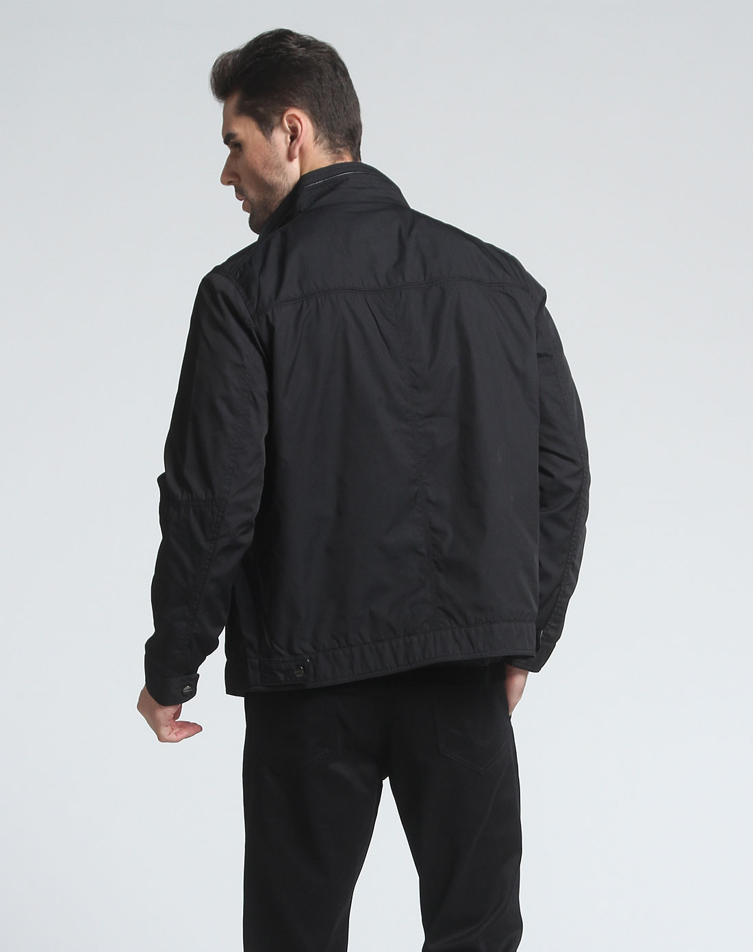 夏利豪charriol男装专场-深蓝色立领拉链休闲长袖夹克