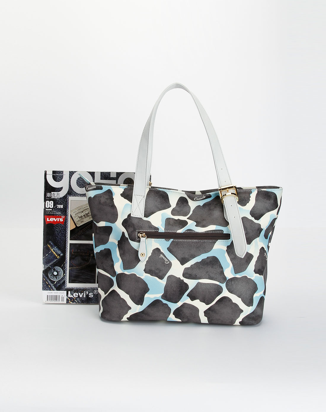 卡思乐cassile女款蓝/灰色休闲长颈鹿纹单肩包6942689410302_唯品会