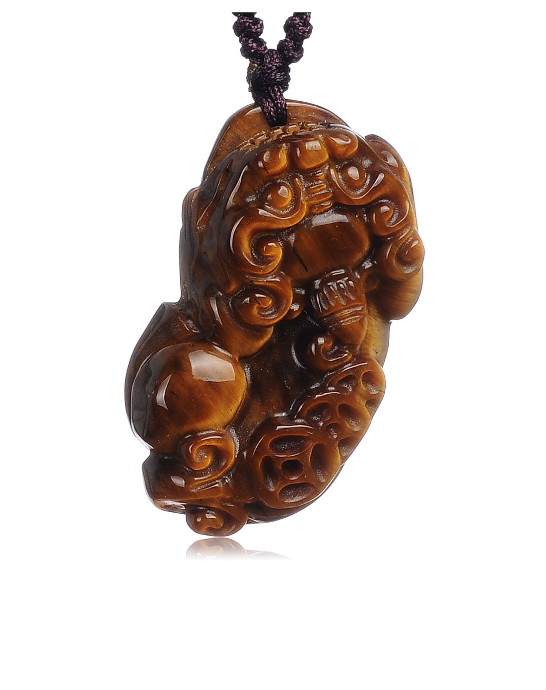 天然黄虎眼石貔貅吊坠-雌(赠韩式编绳/附证书)