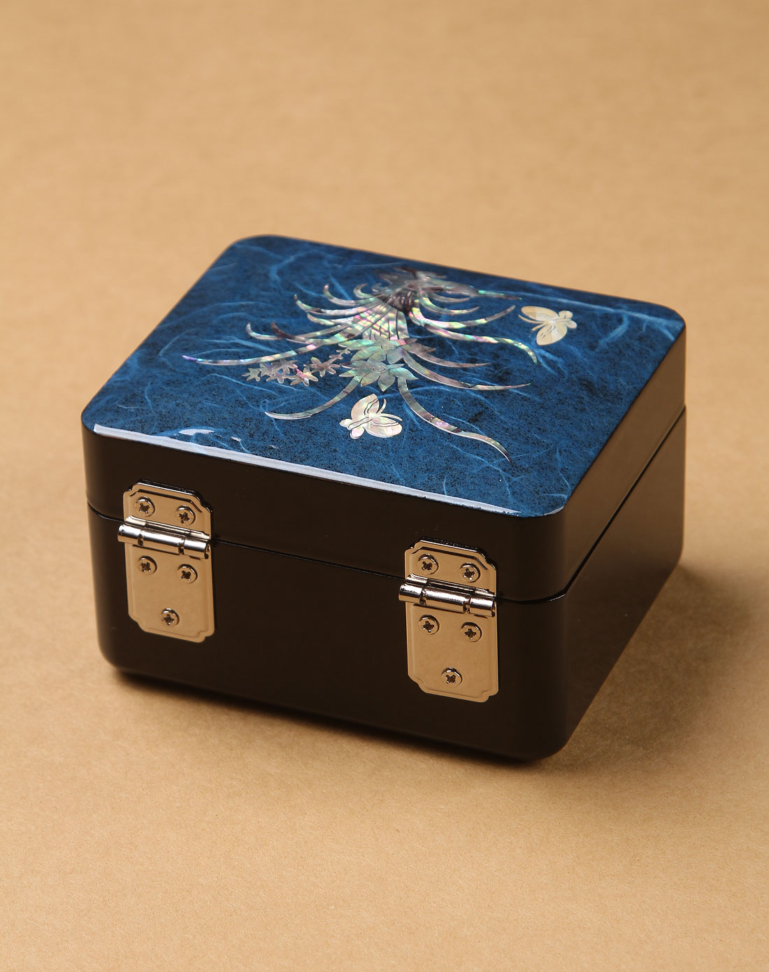 蓝色韩国进口螺钿漆器公主珠宝首饰盒(蝴蝶)