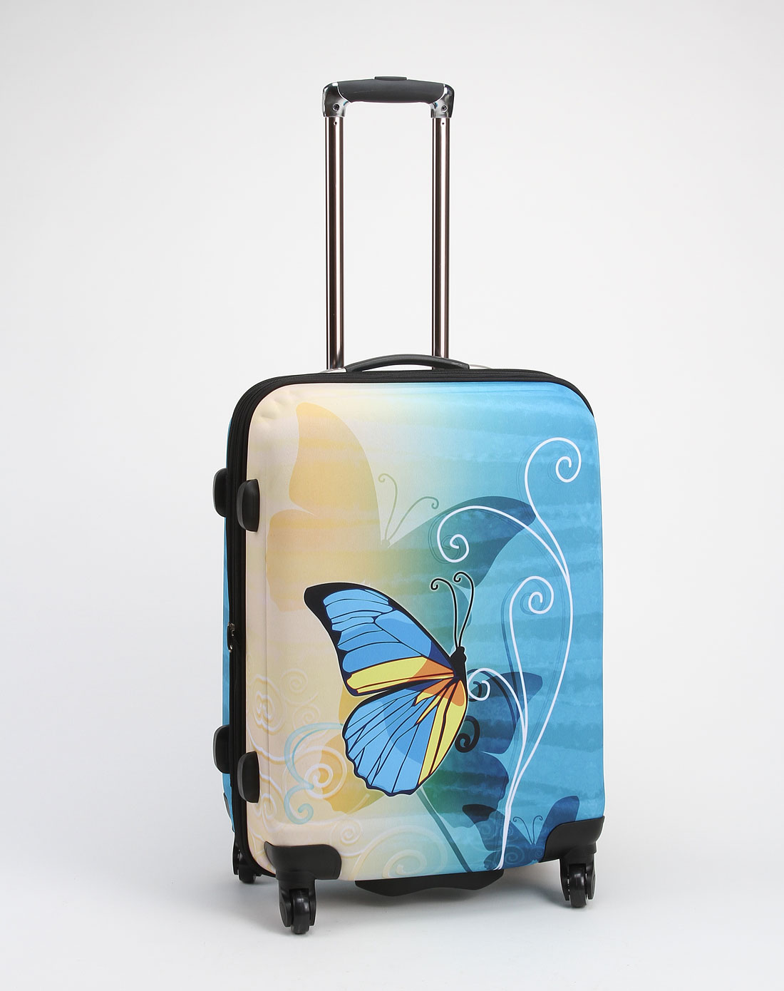 aircross箱包专场-女款蓝淡黄色蝴蝶印花拉杆箱 24寸