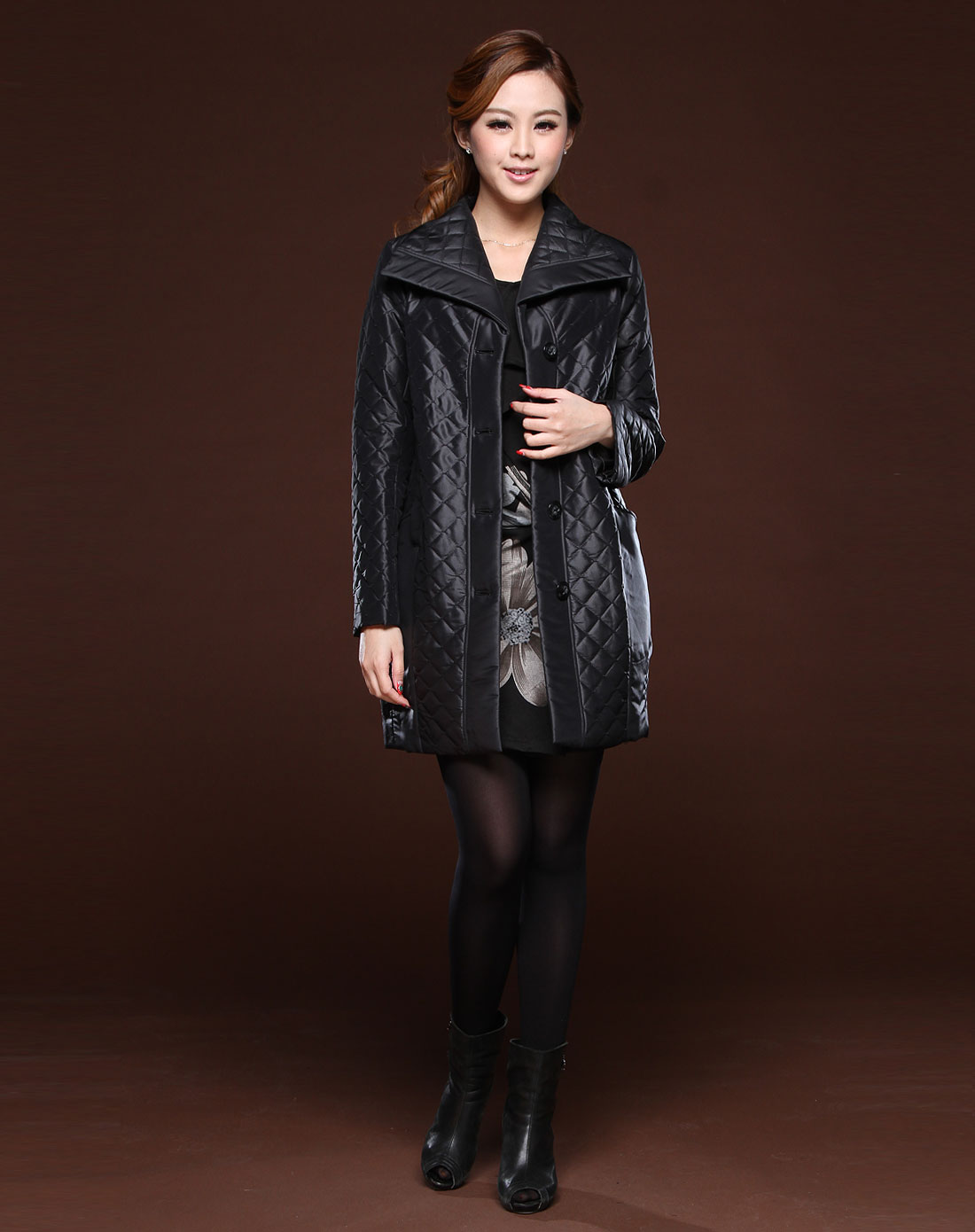 诺琪nochi女装专场-黑色休闲长款长袖棉服