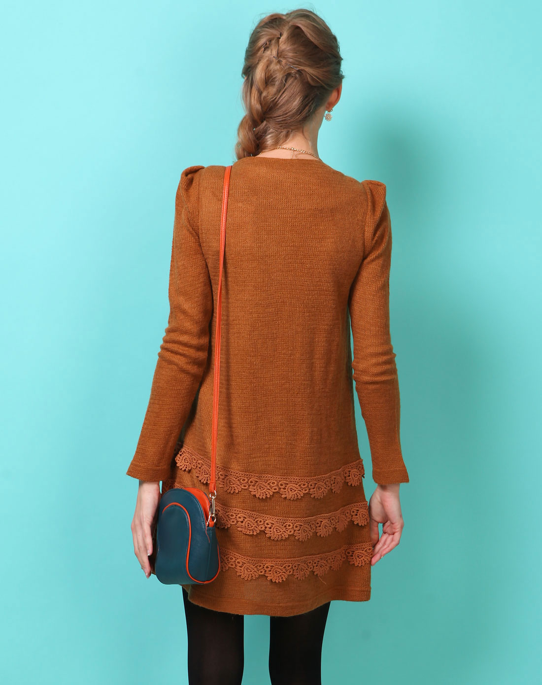 艾米拉aimila棕黄原创船领收腰修身长袖打底连衣裙124l030c4_唯品会