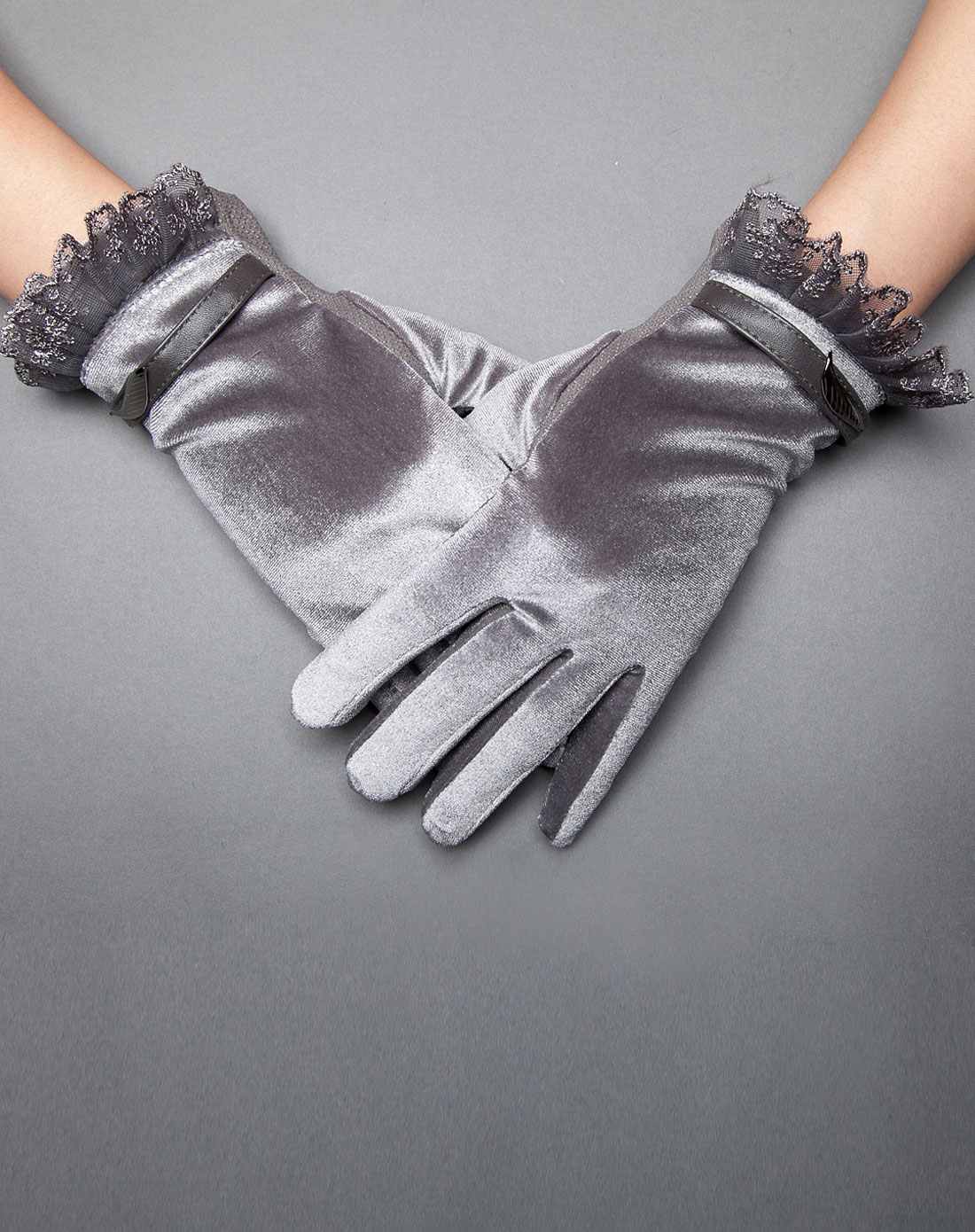 灰色立体波点蕾丝手套