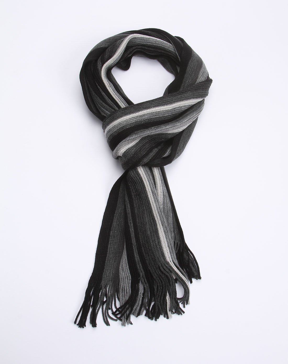 黑/灰色流苏休闲针织围巾