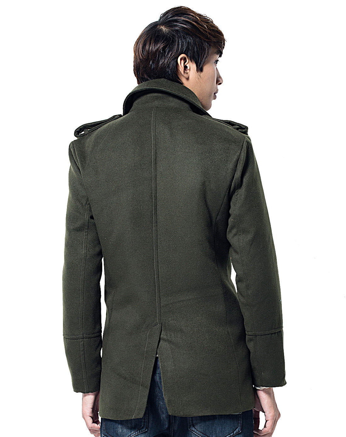 军绿色简约帅气双排扣长袖大衣