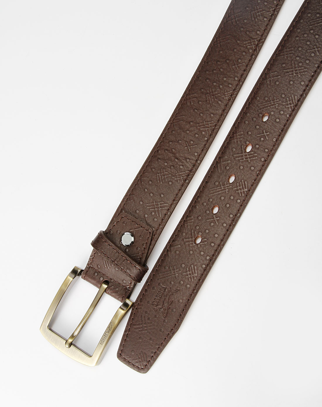 意大利鲨鱼啡色压花纹时尚皮带