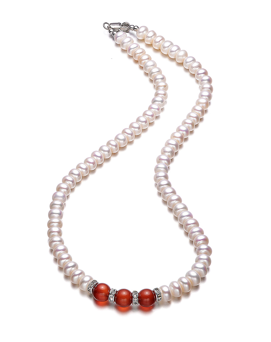 爱是永恒天然aaa级珍珠间红玛瑙项链7-8mm