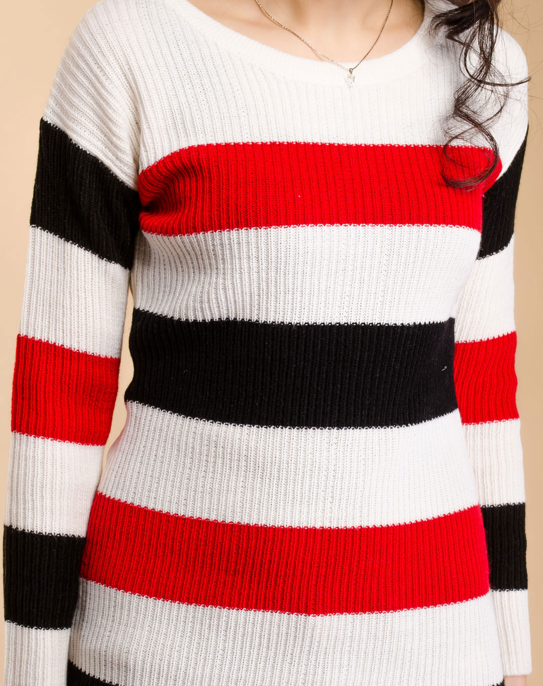 [ 艾金诺 ] 红白黑三色条纹套衫毛衣