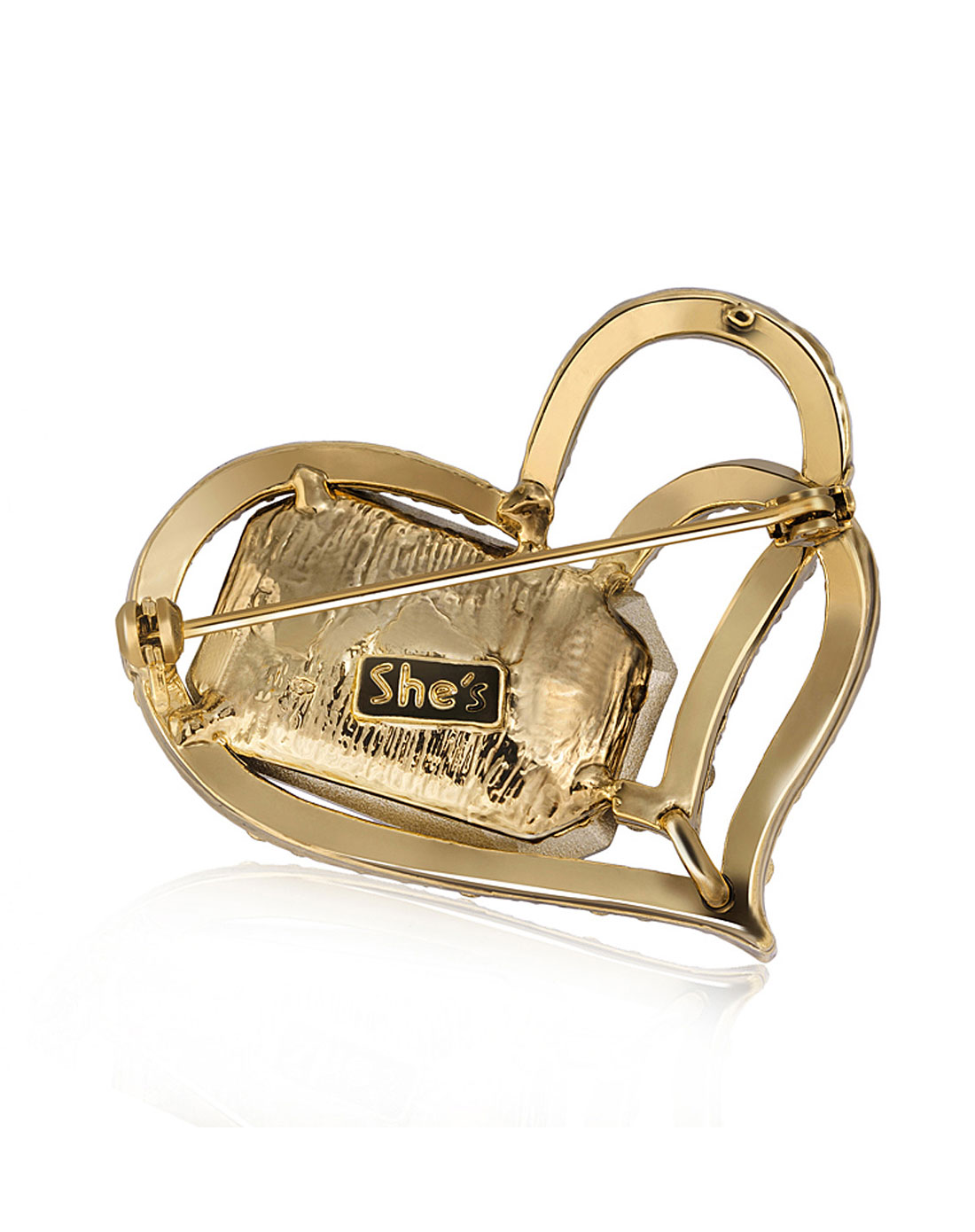 水晶镂空心形胸针