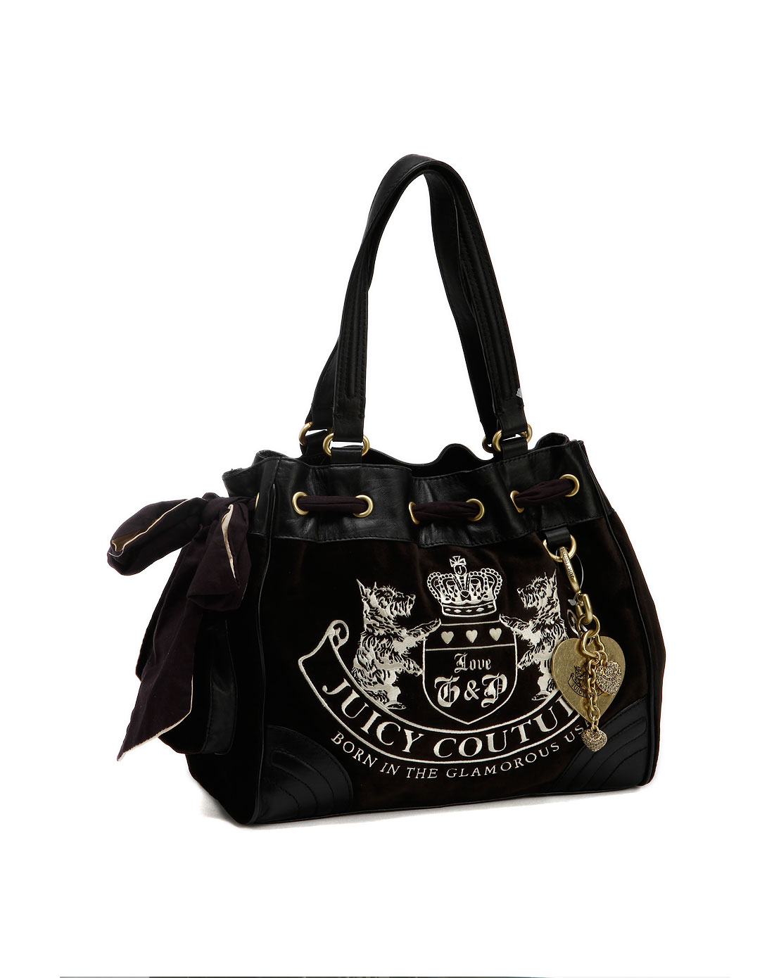 juicy couture黑色绣图单肩包