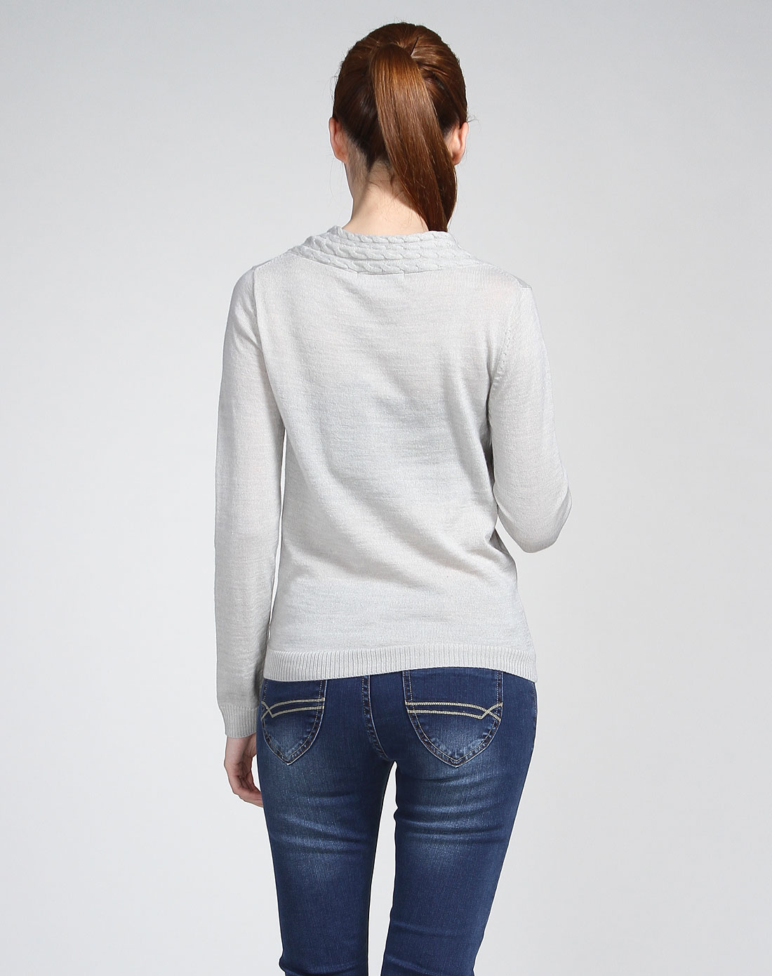 划船俱乐部regatta club浅灰白色淑女大气长袖v领套衫g