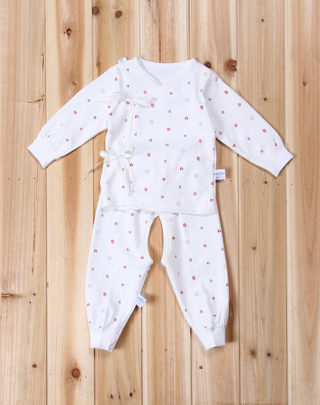 [ ] 安贝儿 中性白/红色印花开裆长袖两件套