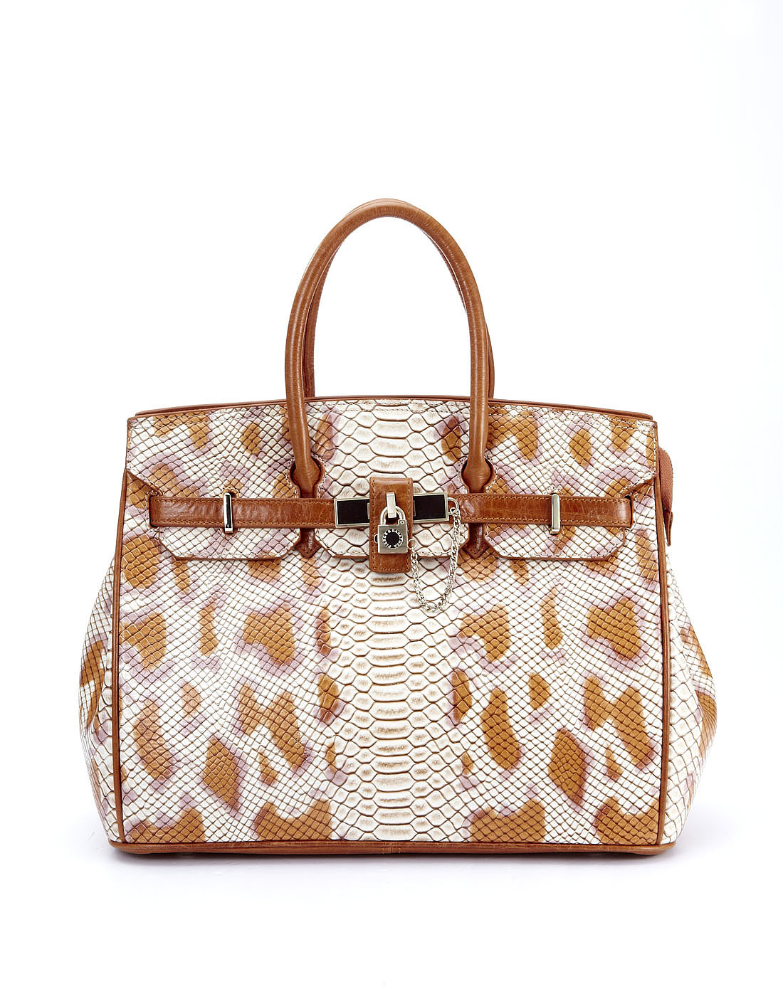 女款黄啡色蛇纹休闲手提包