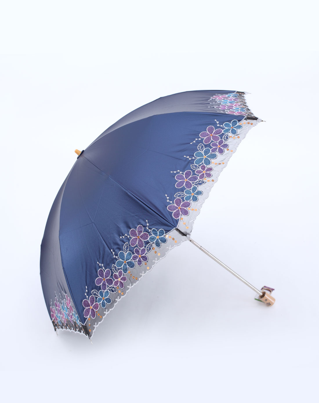 > 宏达 深蓝二折朵朵心愿精美刺绣防晒伞