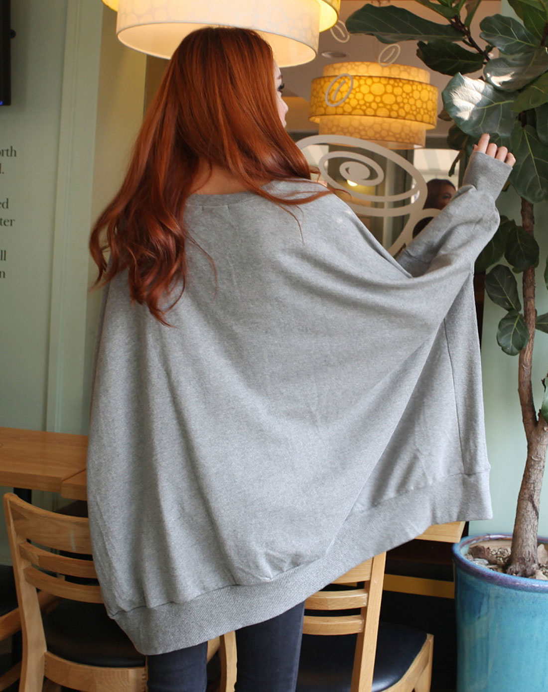 韩都衣舍hstyle女装专场-灰色蝙蝠袖中长款卫衣