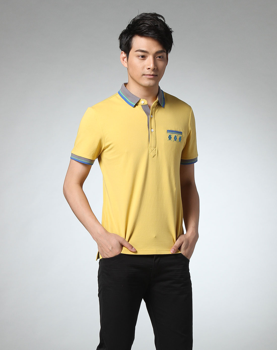 简约热卖酷帅梨黄色短袖polo衫