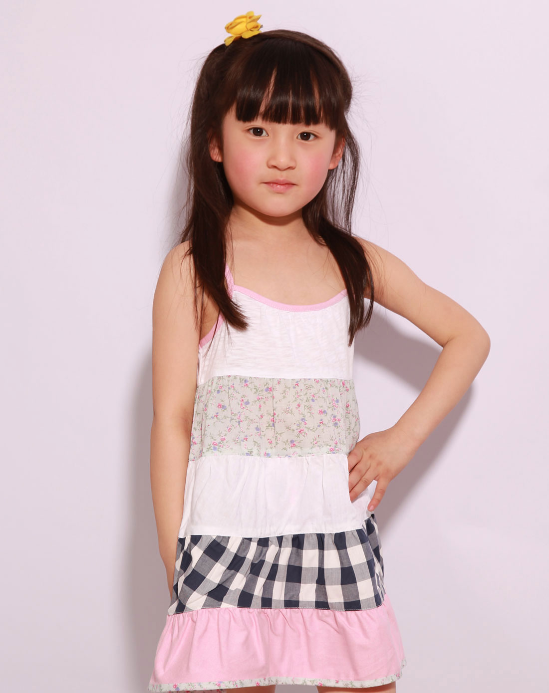 [ petibily ] 女童白/粉色印花吊带连衣裙
