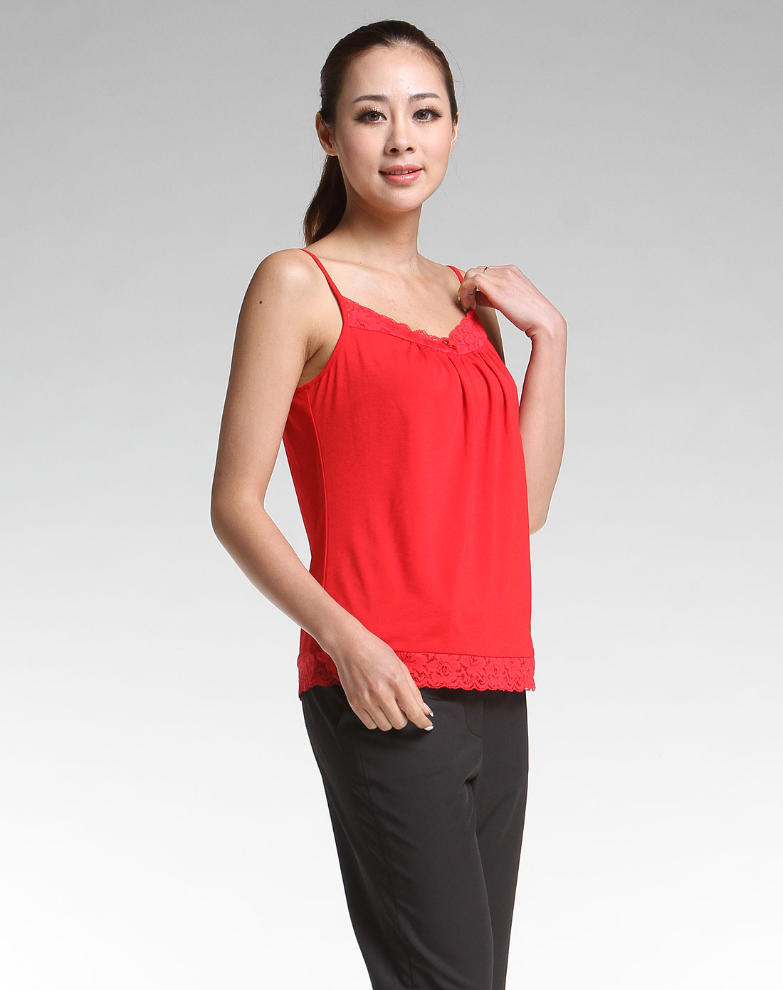 [ 玖姿 ] 蕾丝边红色吊带衫