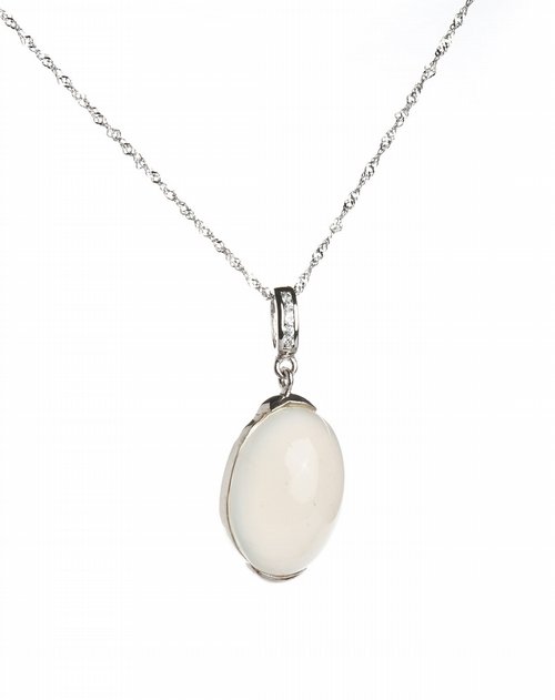 博金珠宝bojin贵重专场冰种白玉髓蛋形银坠