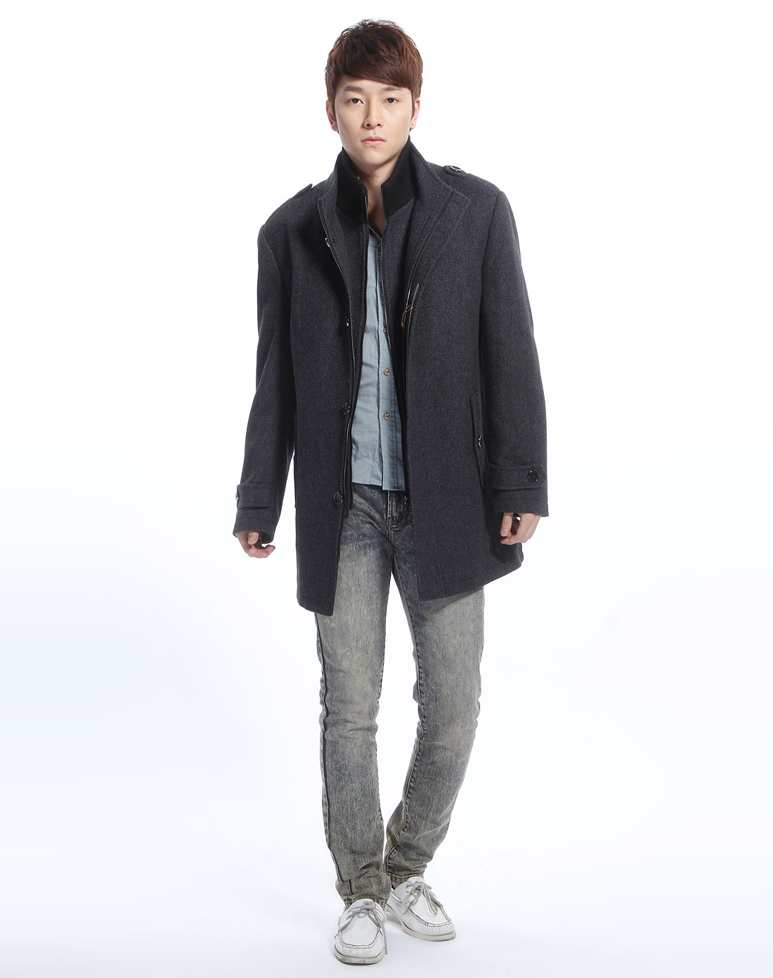 巴迪奥bradio-男装专场灰色复古时尚长袖大衣