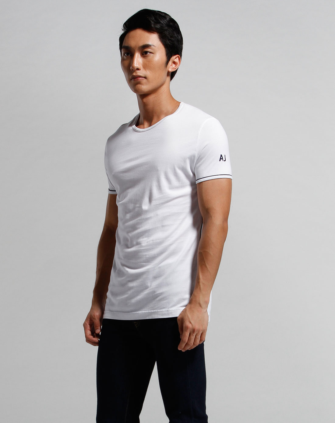 armani jeans男款简约风尚纯棉短袖t恤白色