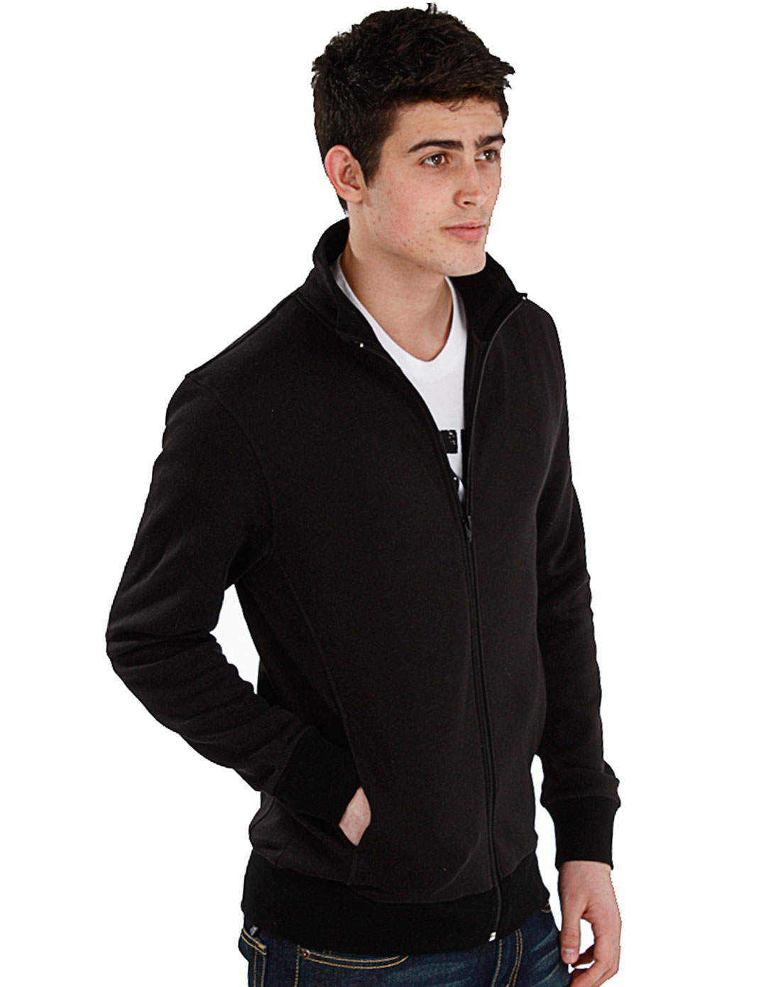 georgebeffry男款黑色高支棉立领拉链卫衣