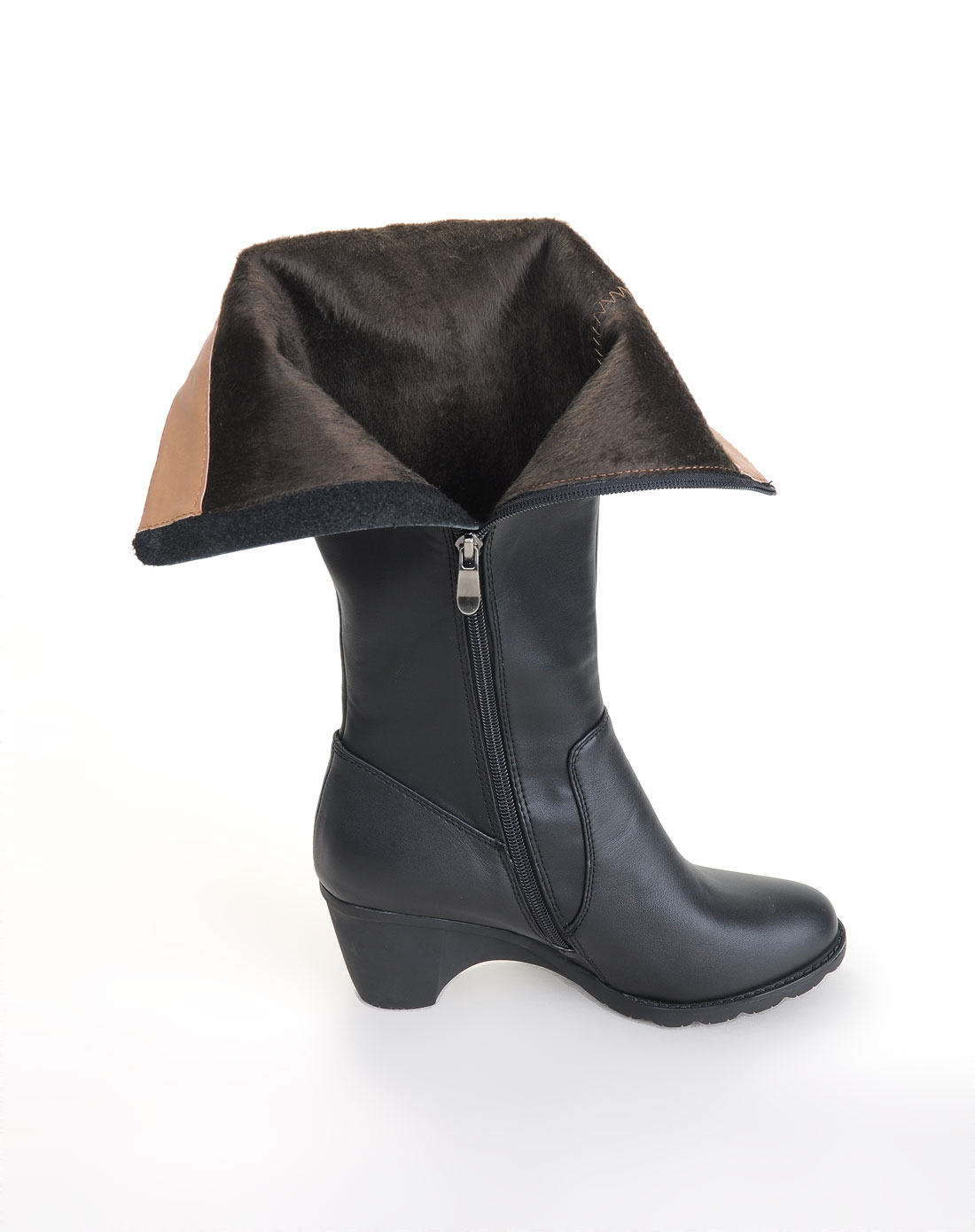 曼萨尼莎manzanita sol黑色牛皮拼接拉链流苏高筒靴